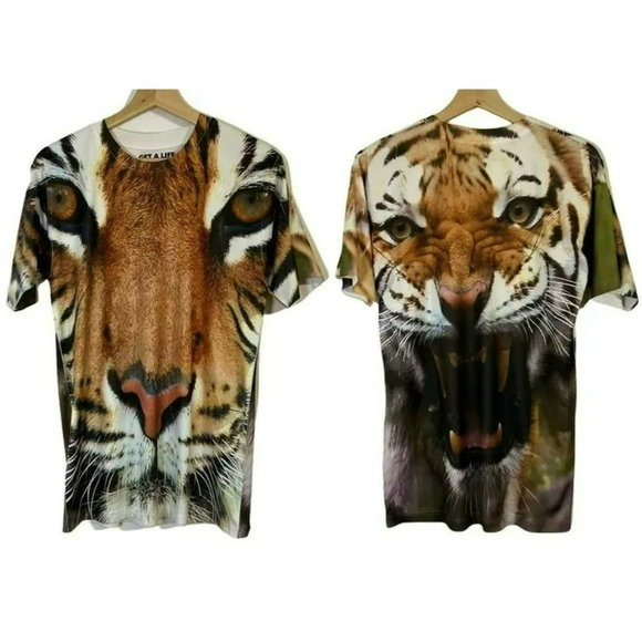 Get A Life Men's Tiger Face Graphic Print Pullover Short Sleeve Shirt Small NWOT - Picture 1 of 7